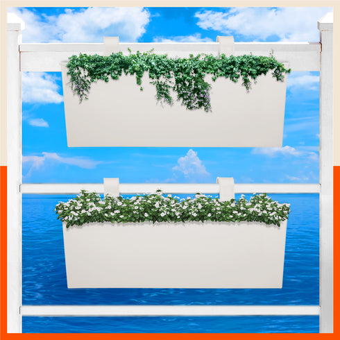 LEA Hanging Metal Pot Holders / Planters for Home / Balcony / Garden | White - Set of 2